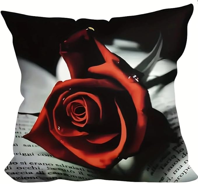 4pcs Romantic Red Rose Decorative Throw Pillow Case - Perfect for Valentine's Day, Home, Bedroom, Living Room More!Single-sidedPrinting Without Insert, Short Plush Material，Pillow Covers 18x18
