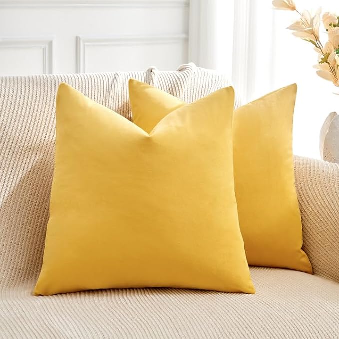 Throw Pillow Covers Yellow Set of 2 20x20 Inch Pillow Covers, Soft Velvet Fall Decorative Cases for Couch Sofa Bed, Home Boho Decor, Modern Farmhouse Cushion Covers