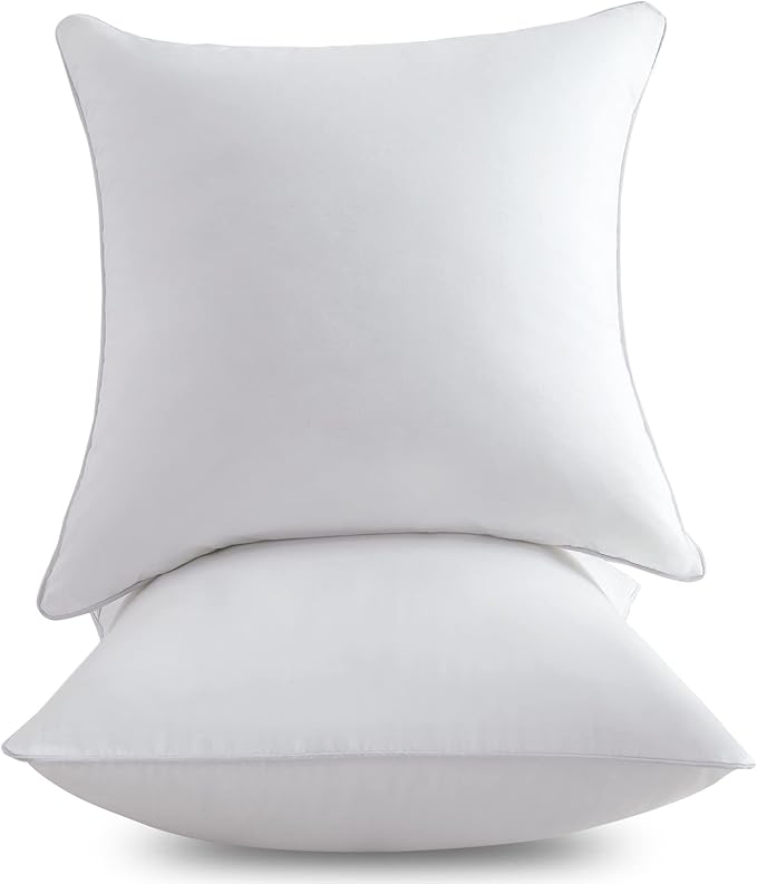 FAVRIQ 18 x 18 Pillow Inserts (Set of 2) - 18 Inch Square Interior Sofa Throw Pillow with 100% Cotton Cover - Decorative Pillow Insert Pair - White Couch Pillow