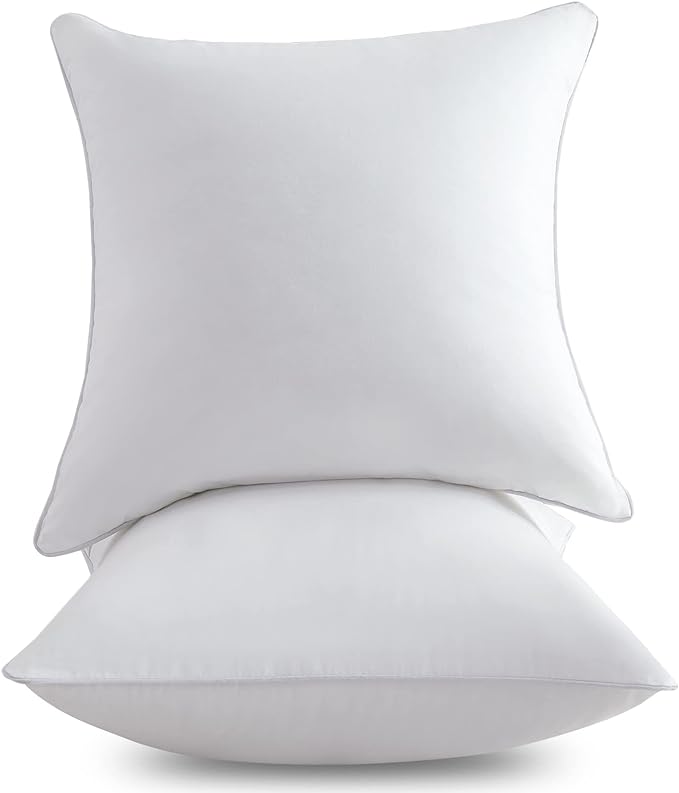 FAVRIQ 16 x 16 Pillow Inserts (Set of 2) - 16 Inch Square Interior Sofa Throw Pillow with 100% Cotton Cover - Decorative Pillow Insert Pair - White Couch Pillow