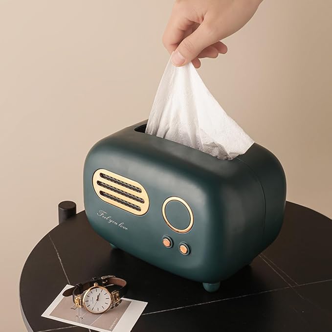 SGVAHY Retro Radio Shape Tissue Cover Box Unique Multifunction Tissue Box for Kitchen Bedroom Office Parlor Bathroom Decoration Creative Gift Tissues Cover (Retro Radio Green)