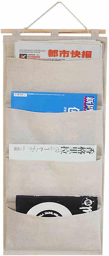 Co-link Linen/Cotton Fabric Wall Door Cloth Hanging Storage Pockets Books Organizational Back to School Office Bedroom kitchen rectangle Home Organizer Gift (4 Pockets)