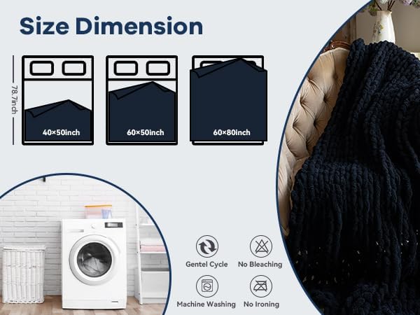 Chunky Knit Blanket - Luxury Soft Cozy 60 * 80 Throw Blanket,100% Woven Blanket Rope Knot Throw Blanket for Couch, Sofa, Home Decor, Gift - Machine Washable (Black, 60 * 80)