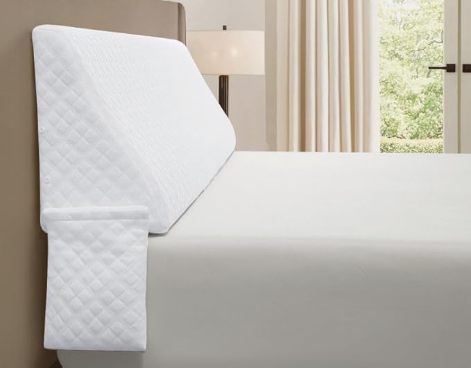 Aeropostale Foam-Filled Bed Wedge Pillow for Twin Beds – Dorm, Kids & Teen Rooms – Headboard Gap Filler with Side Pocket for Bedside Essentials, White