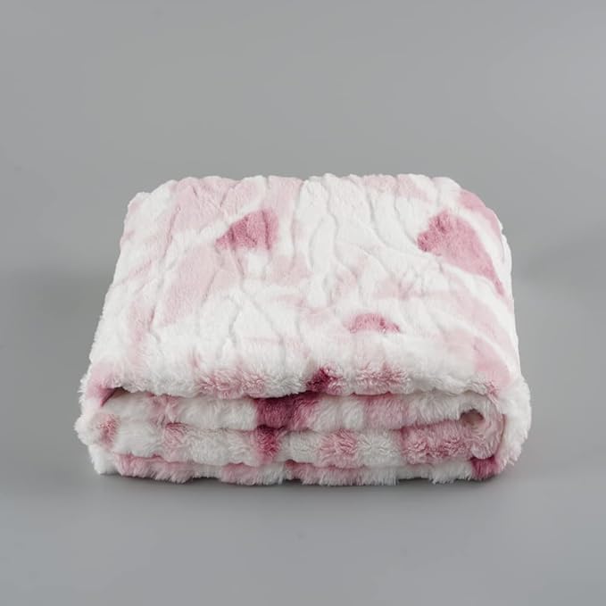 Super Soft Faux Fur Throw Blanket- Royal Luxury Cozy Plush Rose Pink Color Blanket use for Couch Sofa Bed Chair, Reversible Fuzzy Faux Fur Velvet Blanket 50 Inch x 60 Inch (Printed Pink)