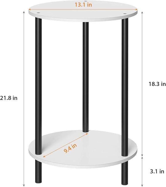 MOOACE End Tables Set of 2, Small Side Table, 2-Tier Nightstand with Storage Shelves, Round Sofa Bedside Table Coffee Desk for Living Room, Bedroom, Bathroom, Office, White