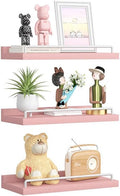 Small Floating Shelf, 6X9 Inches Farmhouse Wall Shelves for Living Room, Bedroom, Picture Frames, Plants, Kitchen, Set of 3 (Pink and White)