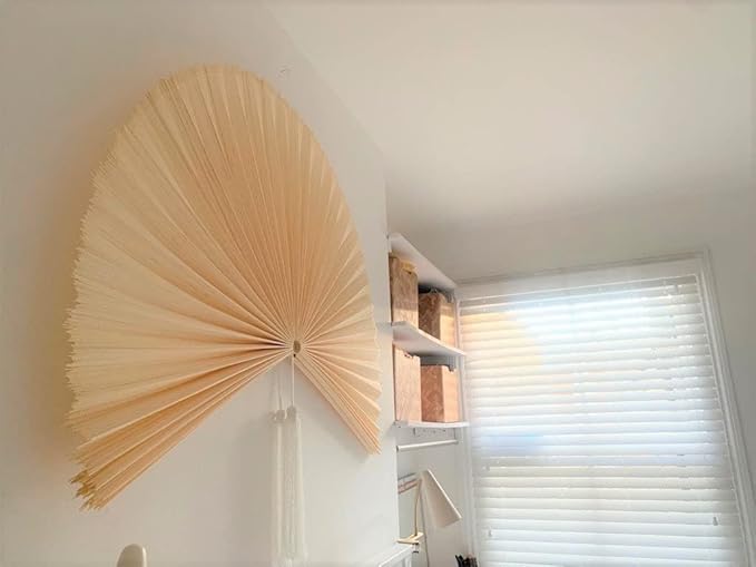 ChumDecor Fan Wall Decor, Japanese Giant Fan, Large Bamboo Fan Wall Art For Boho Hanging Headboard, Decorative Folding Fans For Over Bed, Asia Trending (Ivory 40inch)