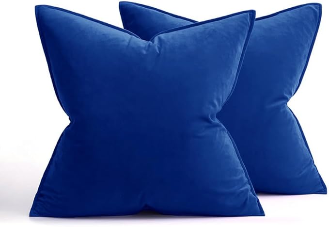 MIULEE Royal Blue Velvet Throw Pillow Covers 18x18 Soft Decorative Solid Square Cushion Cases Pack of 2 Modern Luxury Home Decor for Couch, Sofa, Bedroom