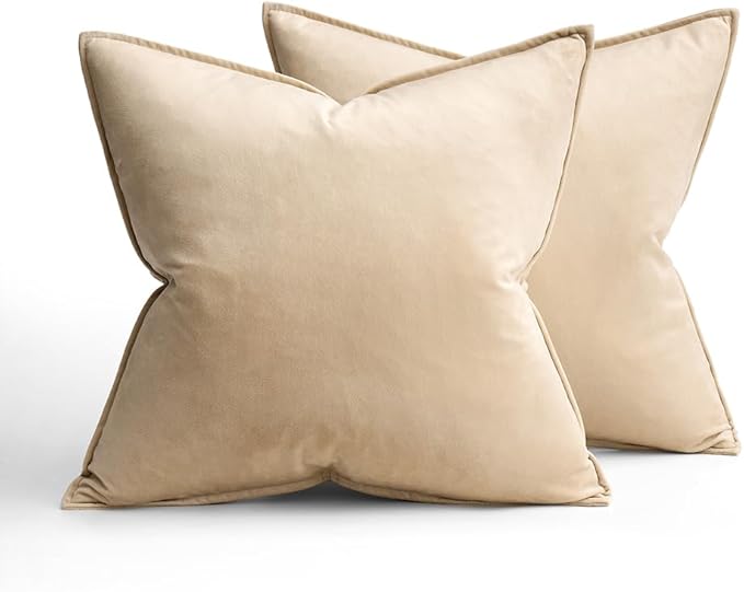 MIULEE Summer Beige Velvet Throw Pillow Covers 18x18 Soft Decorative Solid Square Cushion Cases Pack of 2 Modern Luxury Home Decor for Couch, Sofa, Bedroom