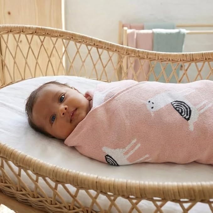 Knit Swaddling Baby Blanket - 100% Fine Loomed Cotton Cozy Receiving Cuddle Stroller Crib Swaddling Stroller Swaddle Quilt Blanket for Newborns Infants Toddler Boys and Girls (Llama - Pink)