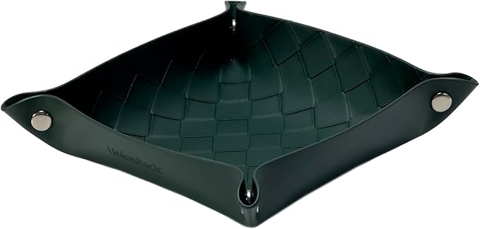 UnionBasic Small Valet Tray, Jewelry Tray for Rings Watches Earrings, Entryway Catchall Caddy for Coins Keys Change, Nightstand Bedside Valet Holder, Trays for Electronic Gadgets, Woven Vintage Green