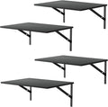 Deep Floating Wall Shelves - 4 Sets of 12 Inch Wide Black Wood Shelves for Bathroom, Bedroom, Kitchen, Living Room