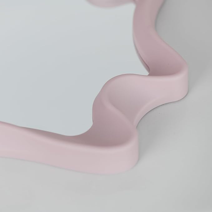 Funerom 15.8 x 11.8 inch Irregular wall Mirror Small wall Mirror Wavy Mirror Pink