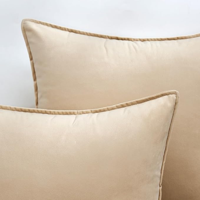 MIULEE Summer Beige Velvet Throw Pillow Covers 24x24 Soft Decorative Solid Square Euro Sham Cushion Cases Pack of 2 Modern Luxury Home Decor for Couch, Sofa, Bedroom