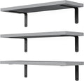 Floating Shelves, 3 Sets Wall Wooden Shelves for Décor, Mounted Bathroom Shelf Storage, Book Wall, Bedroom, Living Room – Grey, HM02