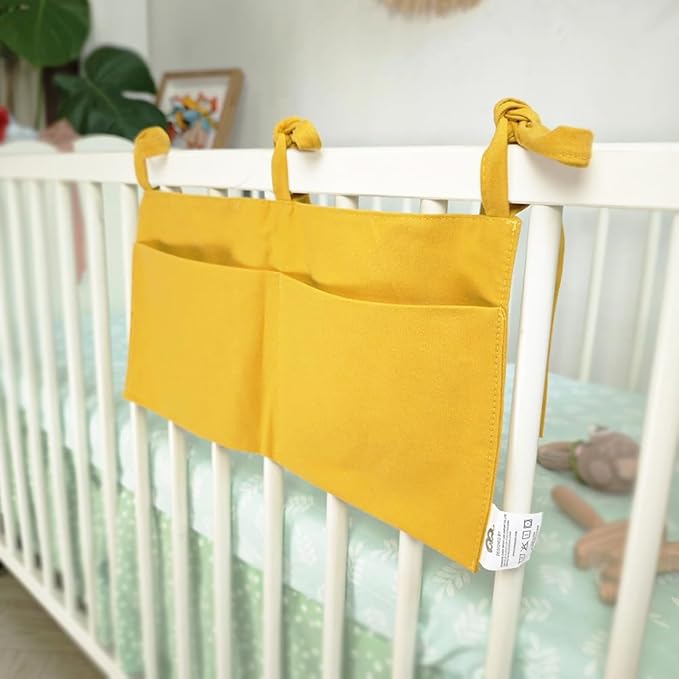 Baby Bedside Hanging Storage Bag - 2-Pocket Bedside Storage with High Capacity for Diapers & Essentials, Space-Saving Hanging Nursery Organizer 5 Colors Available (Ginger)