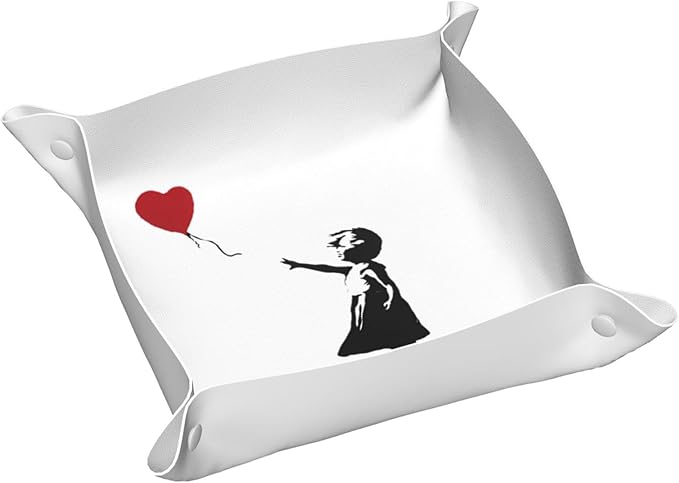 Banksy Heart Leather Vanity Tray Desktop Storage Organizer, Decorative Catchall Perfume Tray, Bathroom Valet Tray,Nightstand Caddy Holder for Keys Phone Wallet Coin Jewelry, S
