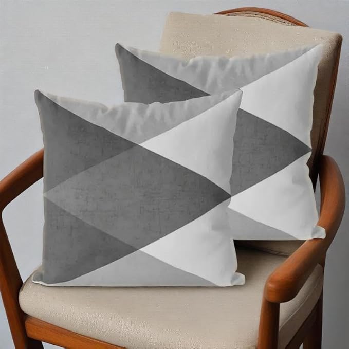 Modern Geometric Throw Pillow Covers, Grey and White Triangle Pattern, Decorative Cushion Cases, 2 Pack，18x18 Pillows Linen Pillowcase