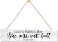 AGMDESIGN God is Within Her She Will Not Fall Bible Verse Wood Sign, Women's Faith Wall Decor, Christian Hanging Wooden Plaque for Prayer Room Home Church Farmhouse, Great Gifts for Christian Friends