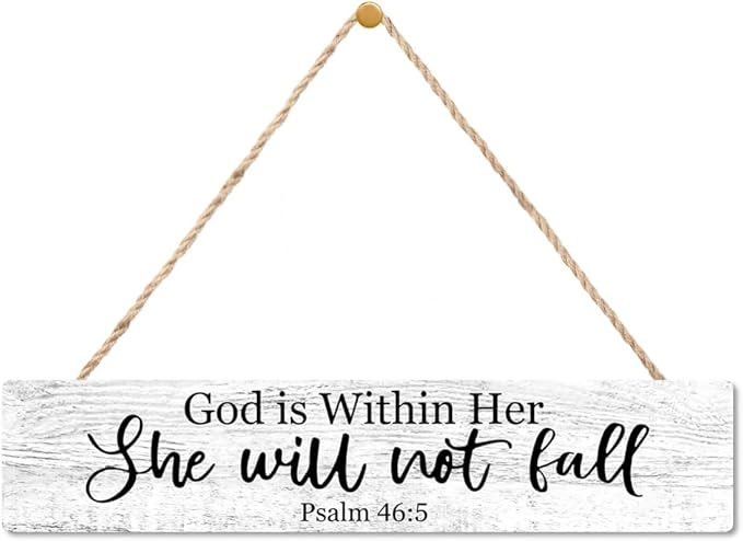 AGMDESIGN God is Within Her She Will Not Fall Bible Verse Wood Sign, Women's Faith Wall Decor, Christian Hanging Wooden Plaque for Prayer Room Home Church Farmhouse, Great Gifts for Christian Friends