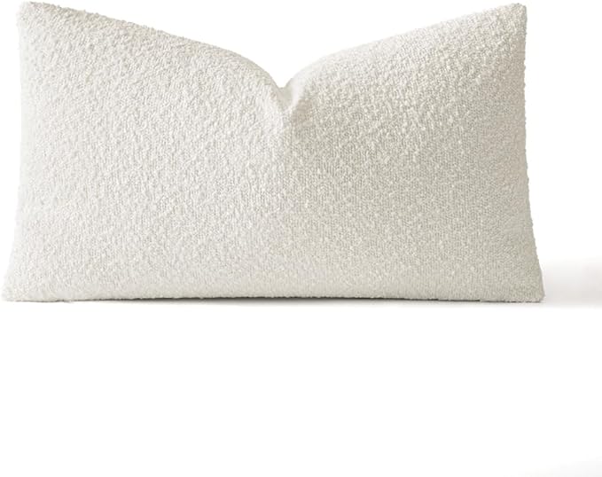 MIULEE Textured Boucle Throw Pillow Cover White Accent Solid Lumbar Pillow Case Decorative Soft Pack of 1 Couch Cushion Chair Sofa Bedroom Livingroom Home Decor,20.x14 Inch