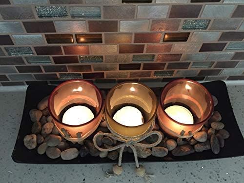 Centerpiece Table Decorations 3 Pieces Candle Holders with Tray and Rocks, for Living Room, Dining Room, Bedroom, Entryway Table Home Decor Romantic Holiday Wedding Party Gift Coffee Table Decor