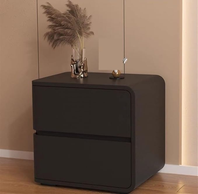 Modern Bedside Table, Solid Wood, Cream Leather, Luxury Night Stand with 2 Drawers (Dark Gray, Right)