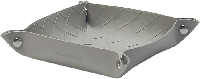 UnionBasic Small Valet Tray, Jewelry Tray for Rings Watches Earrings, Entryway Catchall Caddy for Coins Keys Change, Nightstand Bedside Valet Holder, Trays for Electronic Gadgets, Woven Light Gray