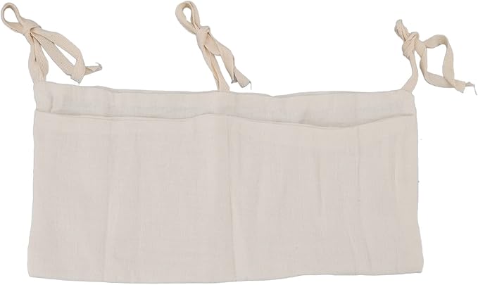 Diaper Caddy, Pure Cotton Cloth Baby Bedside Hanging Storage Bag Diaper Stacker Crib Organizer Hanging for Crib 2 Pockets Adjustable Strap Organizer for Baby Cribs and Toys (Beige)