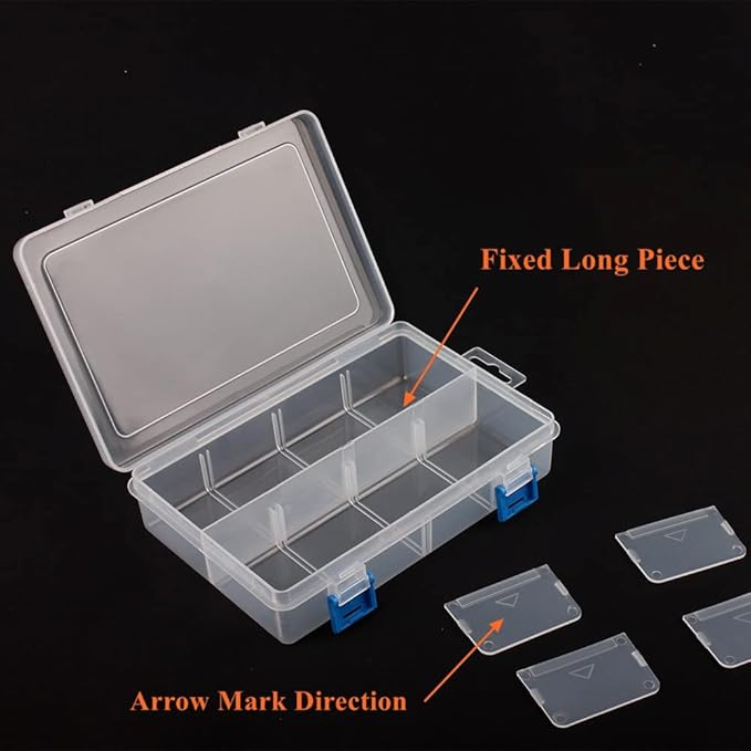 BangQiao 3 Pack Plastic Parts Storage Case and Adjustable Divider Box for Hardware and Craft, 8 Grids, Clear