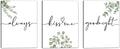 1 KINGO Always Kiss Me Goodnight Bedroom Wall Art: Set of 3 Boho Botanical Wall Decor Canvas Prints 12"x16", Sage Green Eucalyptus Pictures Decor Over The Bed for Farmhouse Master Bedroom