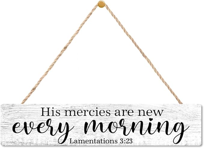 AGMDESIGN His Mercies Are New Every Morning Bible Verse Wood Sign, Christian Wall Art Decor for Shelf Desk Door, Wooden Hanging Plaque for Home Bedrrom Church Farmhouse, Christians' Gifts for Baptism