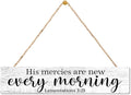 AGMDESIGN His Mercies Are New Every Morning Bible Verse Wood Sign, Christian Wall Art Decor for Shelf Desk Door, Wooden Hanging Plaque for Home Bedrrom Church Farmhouse, Christians' Gifts for Baptism