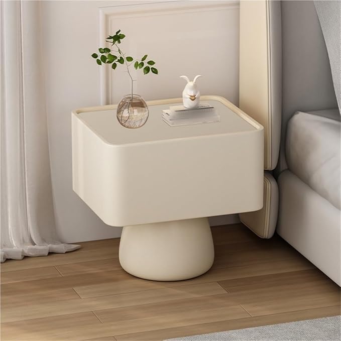 Creative Bedside Table with Drawers, Large Storage Capacity End Table, Wooden Nightstand with Leather Wrap for Living Room, Bedroom(Beige,19.7in)