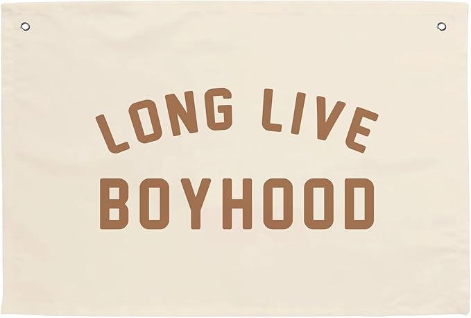 MINI ZOZI Long Live Boyhood Hanging Flag 20X30 Banners Orange Canvas Wall Decor Art Sign Boys Room Boy Bedroom Banner Toddler Playroom Baby Kids Nursery Fabric Flags Tapestry