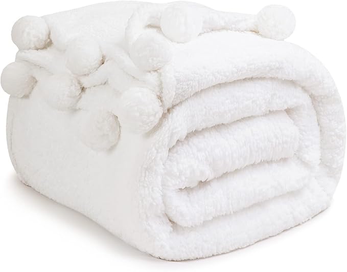 LBRO2M Double Sided Sherpa Blanket,King Size Super Soft Fuzzy Plush Warm Cozy Fluffy Throw Reversible Luxurious Blankets (White)