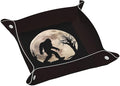 Decorative Bigfoot Sasquatch Full Moon Leather Vanity Tray Desktop Storage Organizer, Reddish Brown Square Foldable Sturdy Leather Tray for Keys Phone Wallet Coin Jewelry, S