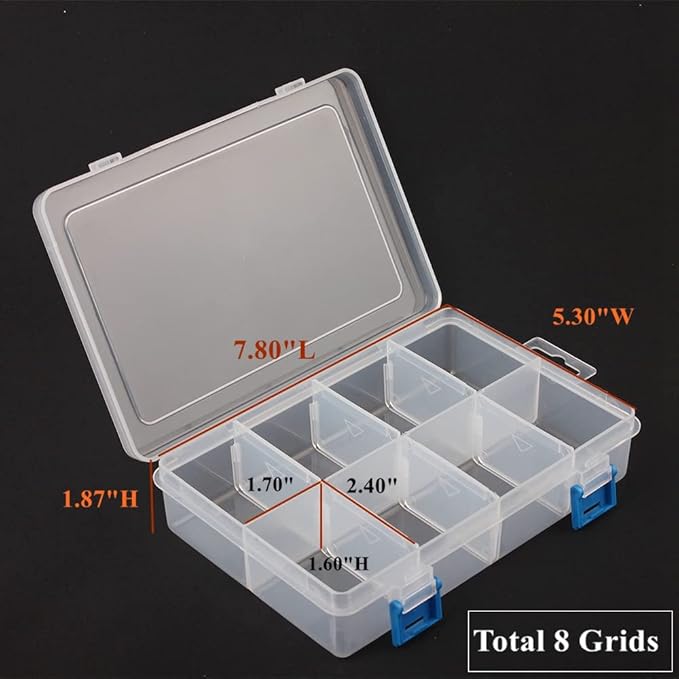BangQiao 3 Pack Plastic Parts Storage Case and Adjustable Divider Box for Hardware and Craft, 8 Grids, Clear