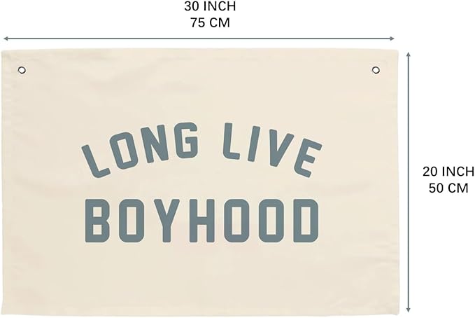MINI ZOZI Long Live Boyhood Hanging Flag 20X30 Banners Blue Canvas Wall Decor Art Sign Boys Room Boy Bedroom Banner Toddler Playroom Baby Kids Nursery Fabric Flags Tapestry