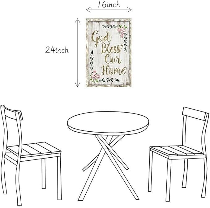 Inspirational Home Wall Art Decor: Christian Signs Wooden Framed Print Decoration Farmhouse God Bless Sayings Picture Religious Quotes Artwork for Bedroom Living Room Dining Room