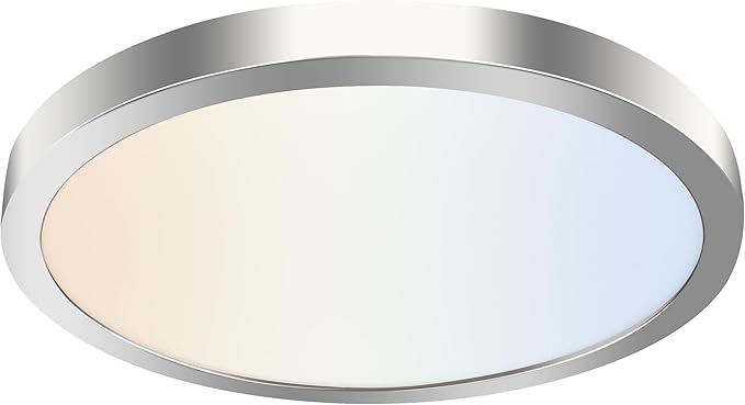 hykolity 12 Inch Selectable CCT LED Round Flat Panel Light, 24W 3000K/4000K/5000K, Edge-Lit Flush Mount Ceiling Light Fixture for Kitchen, Bedroom, Laundry and Closet Room,Brush Nickel