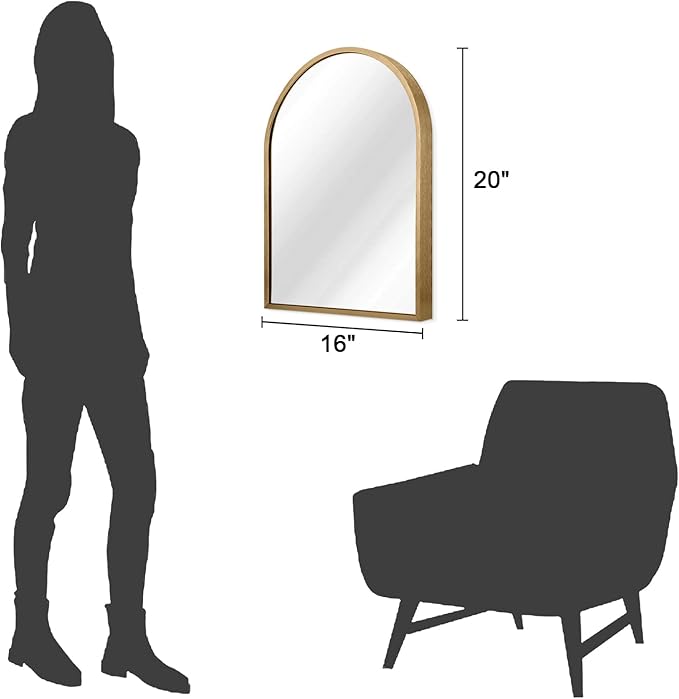 Arched Gold Framed Wall Mirror, 26"x18" Aluminum Alloy Bathroom Mirror for Wall, for Bedroom Entryway Living Room Vanity Large