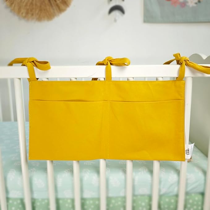 Baby Bedside Hanging Storage Bag - 2-Pocket Bedside Storage with High Capacity for Diapers & Essentials, Space-Saving Hanging Nursery Organizer 5 Colors Available (Ginger)