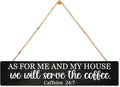 AGMDESIGN As For Me and My House We Will Serve The Coffee Wood Sign, Coffee Lover Gifts, Kitchen Dining Room Wall Decor for Shelf Desk Door, Farmhouse Living Room Cafe Restaurant Hanging Wooden Plaque