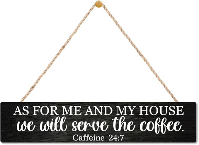 AGMDESIGN As For Me and My House We Will Serve The Coffee Wood Sign, Coffee Lover Gifts, Kitchen Dining Room Wall Decor for Shelf Desk Door, Farmhouse Living Room Cafe Restaurant Hanging Wooden Plaque