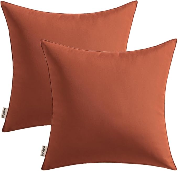 MIULEE Pack of 2 Decorative Outdoor Waterproof Pillow Covers Square Garden Cushion Sham Throw Pillowcase Shell for Fall Patio Tent Couch 16x16 Inch Rust