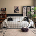 HANDONTIME Couch Cover for Sofa Washable, Checkered Sofa Cover Chic Geometric Design, Pet-Friendly Chenille Furniture Cover for Dogs & Cats Plaid Slip Covers for 3 Cushion Couch (White 71"x118")