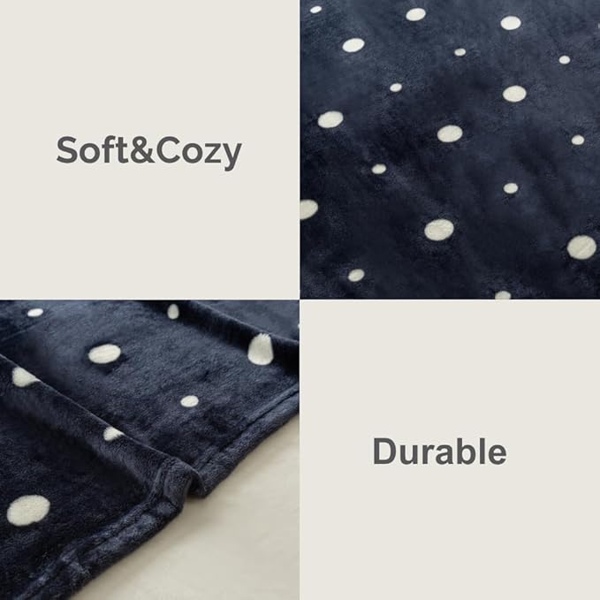 COOVA Oversized King Fleece Blanket 120x120 inches, Soft Cozy Warm Giant Extra Large 10'x10' Blanket for Bed, Sofa, Couch,Travel, Camping, California Huge Flannel Big Throw Blanket, Blue/White Dots