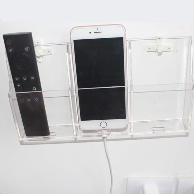 Mobile Phone Storage Holder Acrylic Wall Mount TV Remote Control Media Storage Organizer 3 Cases